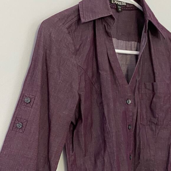Express Berry Purple Chambray Button Down Shirt - Picture 4 of 6